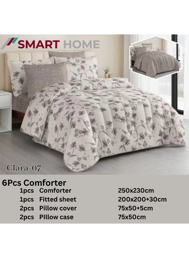 SMART HOME Double Bed Set with Luxurious Filling, 6 Pieces – Includes a Quilted Comforter, Fitted Sheet, 2 Pillowcases, and 2 Square Cushion Covers – Soft and Comfortable Double Bed Set for Sleeping – Suitable for Bedrooms and Hotels – All-Season Sleeping Set – Quilt Size: 250x230 cm – Made of High-Quality Microfiber - Image 2