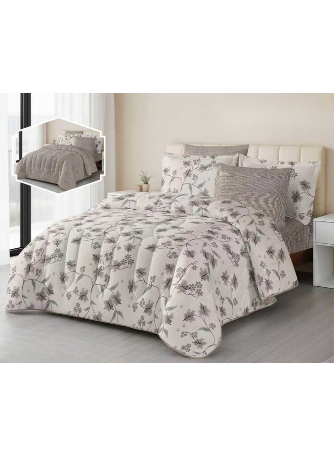 SMART HOME Double Bed Set with Luxurious Filling, 6 Pieces – Includes a Quilted Comforter, Fitted Sheet, 2 Pillowcases, and 2 Square Cushion Covers – Soft and Comfortable Double Bed Set for Sleeping – Suitable for Bedrooms and Hotels – All-Season Sleeping Set – Quilt Size: 250x230 cm – Made of High-Quality Microfiber - Image 4