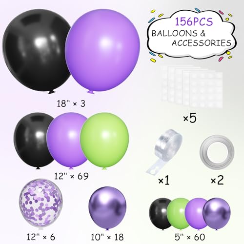 MEBAY Purple Green Black Balloon Garland Arch Kit 156 Matte Black Metallic Purple Lime Green Balloons for Wedding Anniversary Hero Birthday Video Game Graduation Racing Car Party Decoration - Image 5