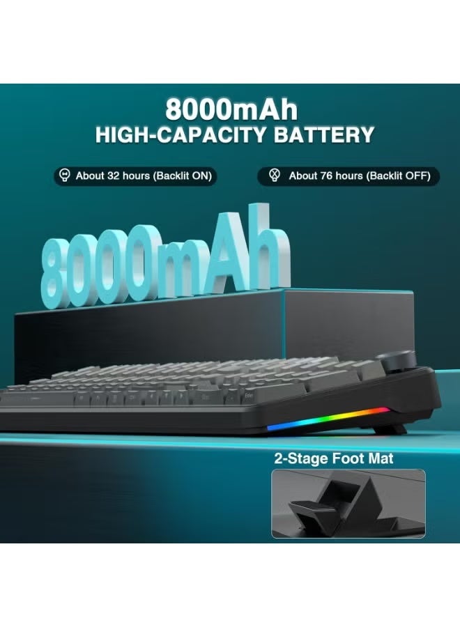 AULA F108 PRO - Wireless Mechanical Keyboard with Screen & Knob, Full Size Keyboard with 8000mAh Battery, Pre-lubed Nimbus V3 Switches, Side Printed PBT Keycaps, RGB Backlit Hot Swappable Custom Gaming Keyboards - Image 4