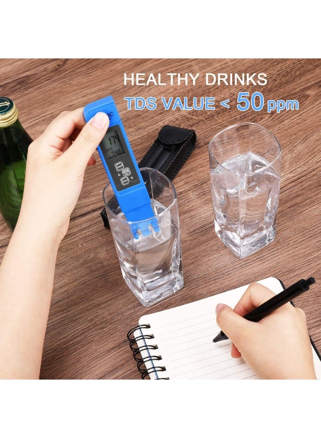 Chabeia 2pcs TDS & PH Meter Digital Water Tester, 0.01ph High Accuracy PH Meter, 0-9990 ppm Temperature TEMP PPM Tester, TDS PH EC Temperature 4 in 1 Set, Pocket Size for Household Drinking, Pool and Aquarium (Blue & Yellow) - Image 4