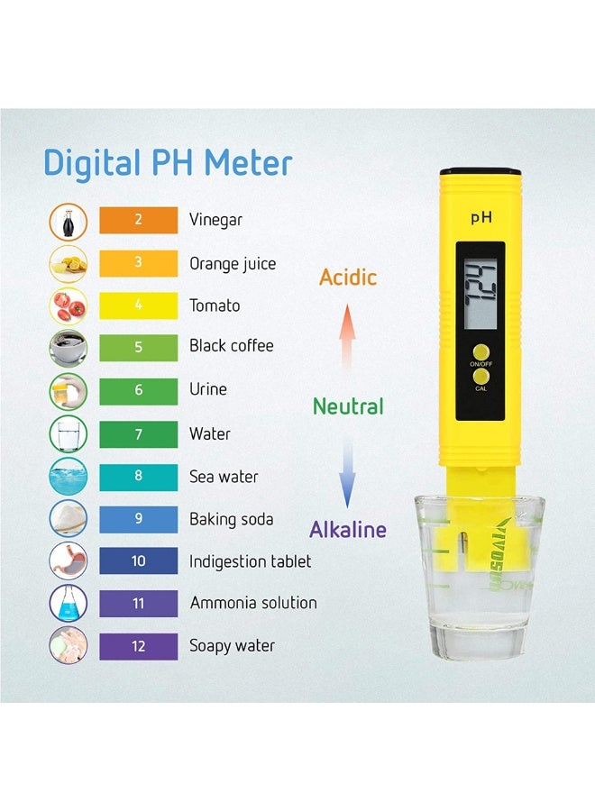 Chabeia 2pcs TDS & PH Meter Digital Water Tester, 0.01ph High Accuracy PH Meter, 0-9990 ppm Temperature TEMP PPM Tester, TDS PH EC Temperature 4 in 1 Set, Pocket Size for Household Drinking, Pool and Aquarium (Blue & Yellow) - Image 2
