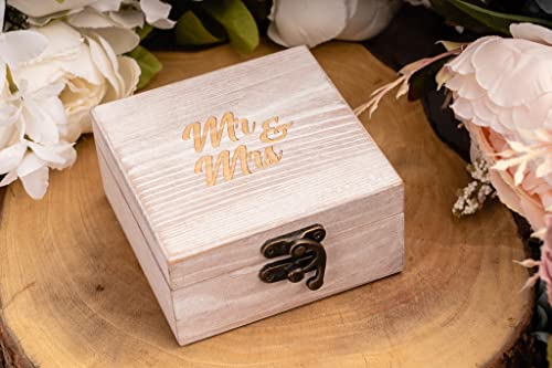 Strova Wooden Ring Box for Wedding Rings and Couple Jewelry - Engraved Mr. & Mrs. Lettering - Ring Bearer Box for Display or Personal Organizer - Brass Latch and Soft, Protective Ring Cushions - Image 2