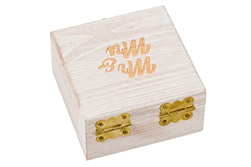 Strova Wooden Ring Box for Wedding Rings and Couple Jewelry - Engraved Mr. & Mrs. Lettering - Ring Bearer Box for Display or Personal Organizer - Brass Latch and Soft, Protective Ring Cushions - Image 5