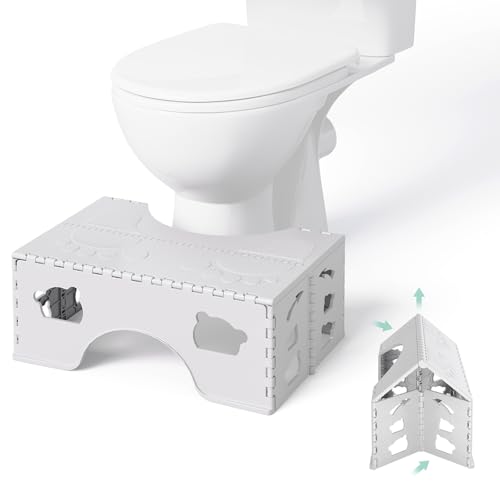 WBKATN Foldable Toilet Stool Squat, 7 Inch Healthy Squatting Potty for Adults with Anti-Slip Feet, Portable Travel Poop Stool Adult, Lightweight & Easy Storage Bathroom Toilet Step Stool, Gray - Image 1