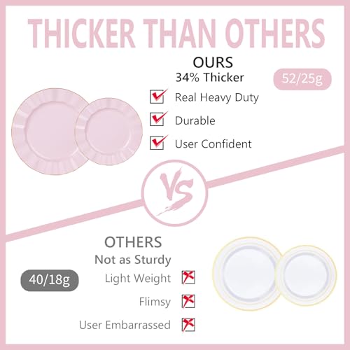 QualQuot 120PCS Pink Plastic Plates, Heavy Duty Disposable Party Plates with Gold Rim, Fancy 60 Dinner & 60 Dessert Plates for Parties and Wedding - Image 4