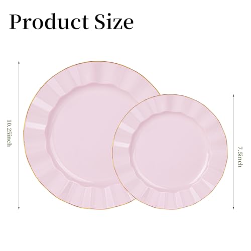 QualQuot 120PCS Pink Plastic Plates, Heavy Duty Disposable Party Plates with Gold Rim, Fancy 60 Dinner & 60 Dessert Plates for Parties and Wedding - Image 2