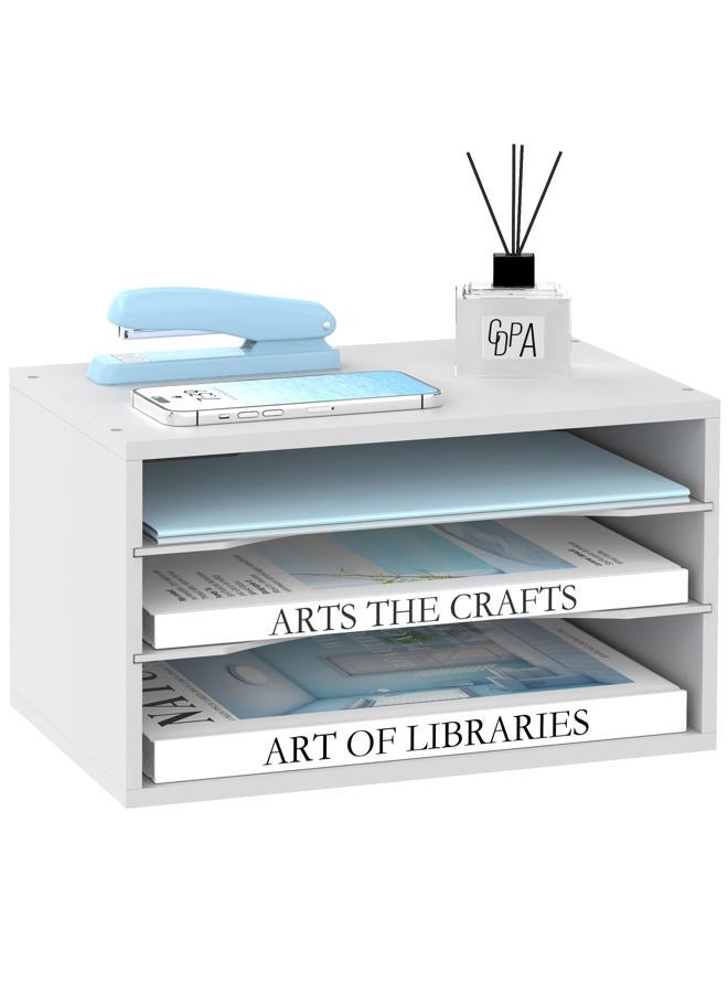 SUPEASY Wood Desk Organizer, 3 Tier Paper File Organizer for Desk, Wooden Desktop Organizer, Paper Letter Literature Mail Sorter, for Office School & Home Organization, White - Image 1