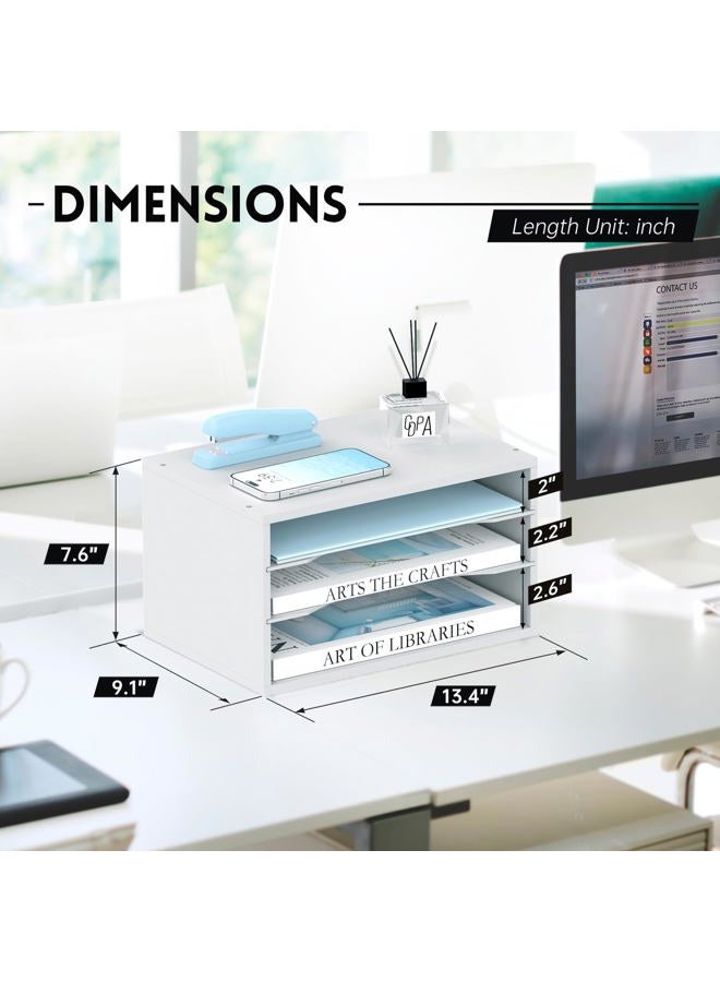 SUPEASY Wood Desk Organizer, 3 Tier Paper File Organizer for Desk, Wooden Desktop Organizer, Paper Letter Literature Mail Sorter, for Office School & Home Organization, White - Image 3