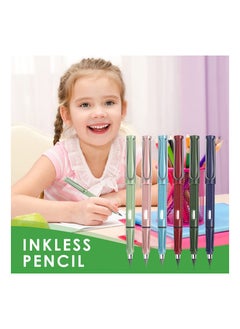 6 Sets of Inkless Magic Pencils - Unlimited Writing, Everlasting & Eco-Friendly with Erasers, Includes 6 Extra Erasers & 6 Replaceable Nibs for Writing and Drawing.