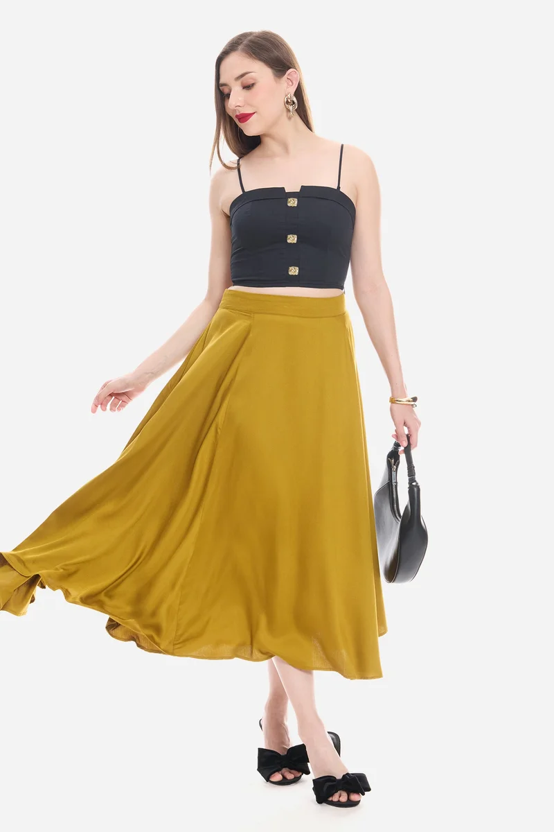 Virgio Solid Cotton Satin Tube Top with Detachable Strip And Gold Buttons for Women