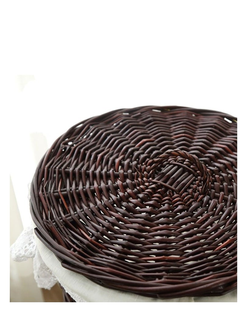 Generic - 2 Pack Rattan Laundry Basket Household Dirty Clothes Hamper Round Wicker Storage Basket with Lining and Lid (B-Brown) - Image 1