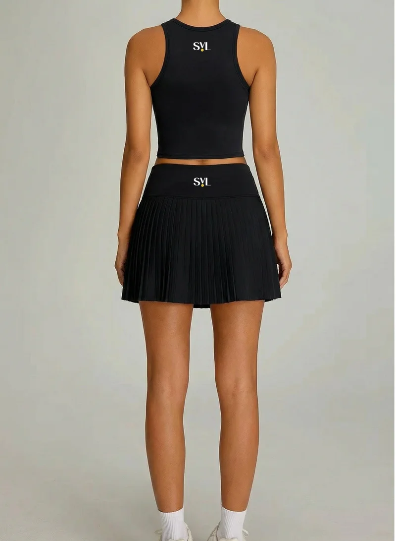 SVL Black High Waist Padel & Tennis Skirt with Built-in Shorts and Pocket - Black - SVL for Women | Best Price UAE