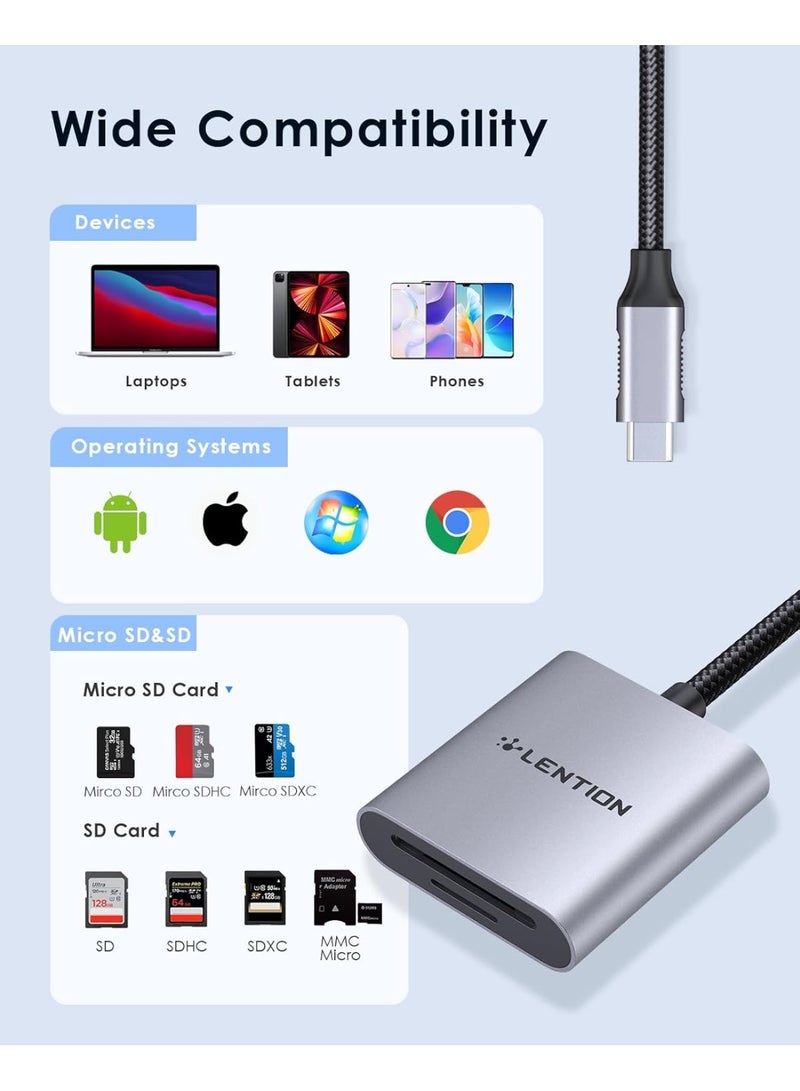 لينشن قارئ بطاقات USB C إلى SD/Micro SD، محول بطاقات SD 3.0 من النوع C - Image 3