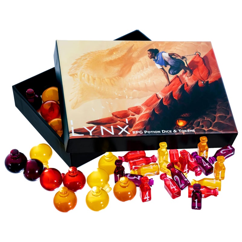 lynx 15 DND Healing Potion Tokens and Each Potion Level Has a Color Matching D4 Dice Set to Easily Track & Roll for Your D&D Potions - Dungeons and Dragons Role Playing Gift RPG Accessories Markers - Image 1