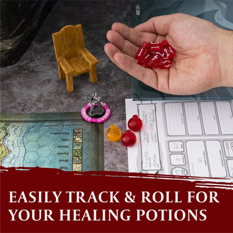 lynx 15 DND Healing Potion Tokens and Each Potion Level Has a Color Matching D4 Dice Set to Easily Track & Roll for Your D&D Potions - Dungeons and Dragons Role Playing Gift RPG Accessories Markers - Image 4