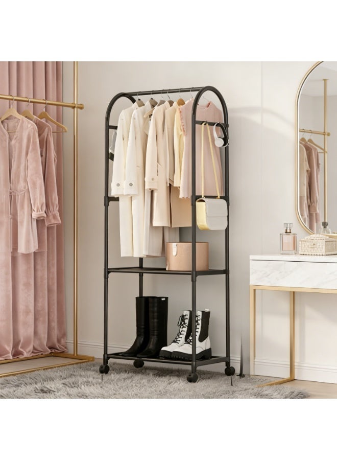 CKIKH Roller coat rack with storage basket, 2-in-1 coat rack with wheels and side hooks, multi-functional coat and hat rack with storage function, space-saving design, two-tier black coat rack. - Image 5