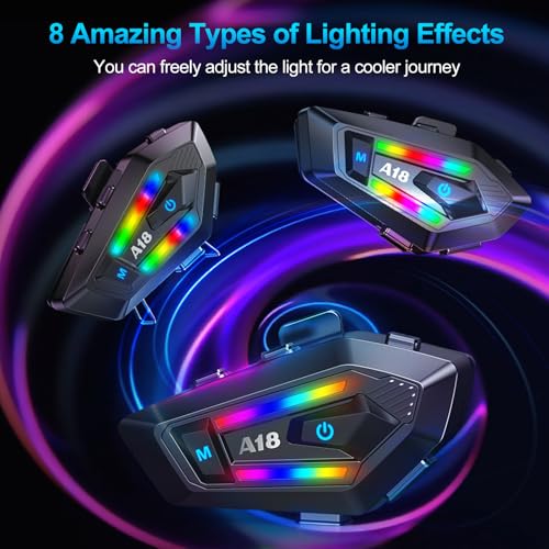 Khptop Motorcycle Helmet Bluetooth on Ear Headset Helmet Earphone Accessories Helmet Bluetooth Headset Double Noise CancellationUltra Thin Earphones Bike/Skiing/Riding IP67 Waterproof 1000mAh Colorful lights - Image 3