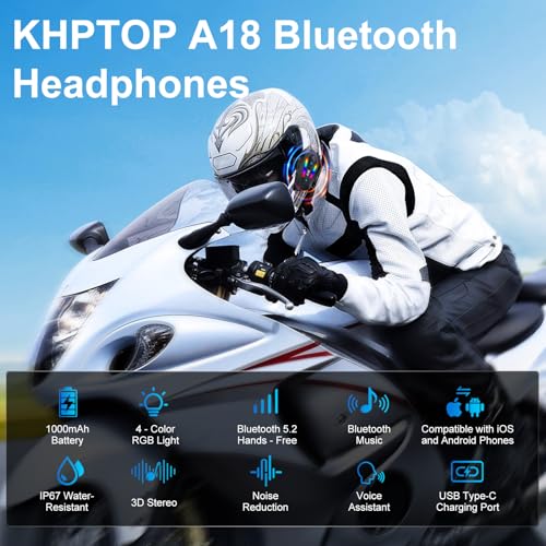 Khptop Motorcycle Helmet Bluetooth on Ear Headset Helmet Earphone Accessories Helmet Bluetooth Headset Double Noise CancellationUltra Thin Earphones Bike/Skiing/Riding IP67 Waterproof 1000mAh Colorful lights - Image 2