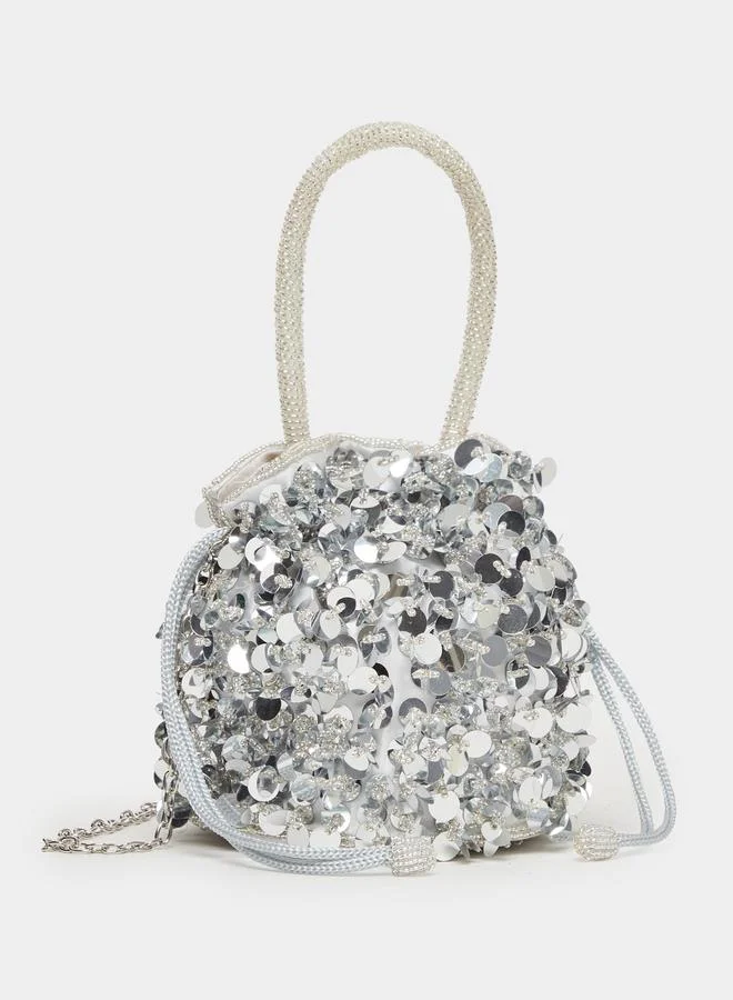 Styli Silver Sequin Bucket Bag