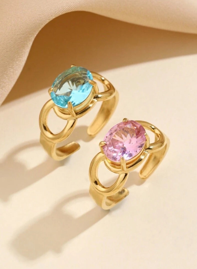 إيكوال طقم خواتم نسائي مكون من قطعتين من الاستانلس ستيل مطلي باللون الذهبي بمقاس موحد - Image 1