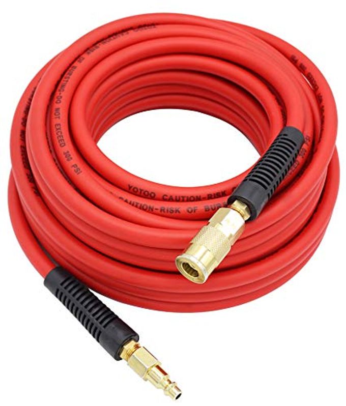 yotoo Hybrid Air Hose 1/4-Inch by 50-Feet 300 PSI Heavy Duty, Lightweight, Kink Resistant, All-Weather Flexibility with 1/4-Inch Industrial Quick Coupler Fittings, Bend Restrictors, Red - Image 4