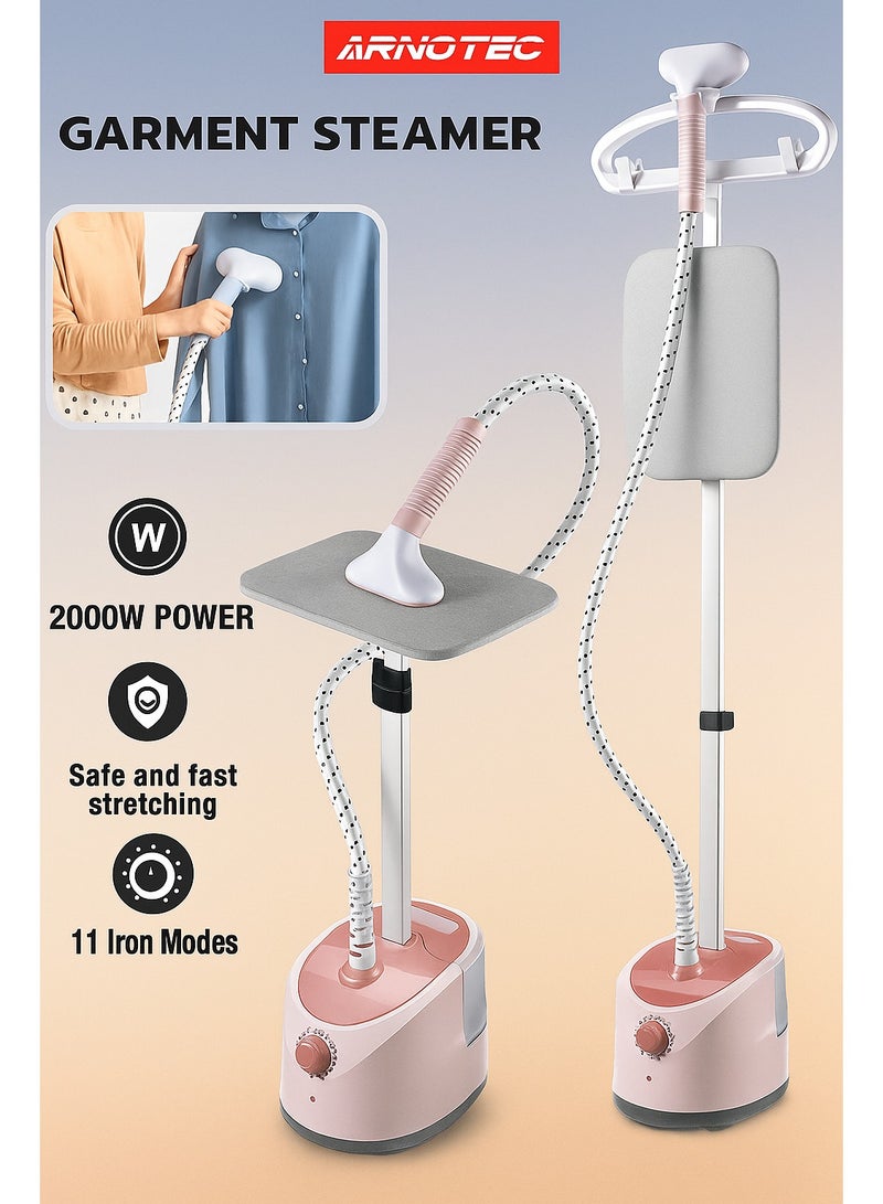 ARNOTEC 2000W Garment Steamer, 11 Iron Modes, 1.7L Large Water Tank, Multi-functional Handheld & Standing Steamer for Home Use, Fast Wrinkle Removal, Smart Temperature Control, 3-Level Adjustable, 180° Flat Ironing - Image 1