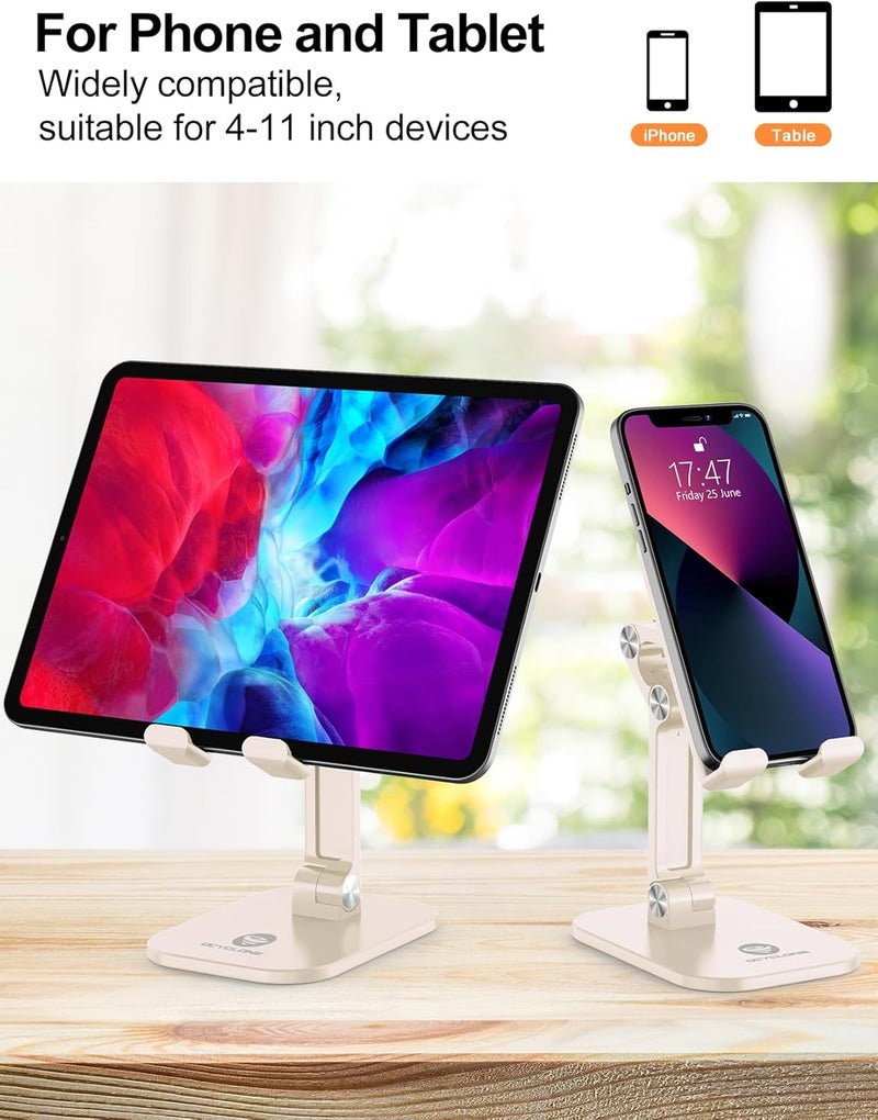 Ocyclone Phone Stand, Adjustable Height and Angle Foldable Cell Phone Stand Holder for Desk, Taller iPhone Stand Compatible with 4.7"-13" Smartphones iPad Tablet, Beige - Image 4