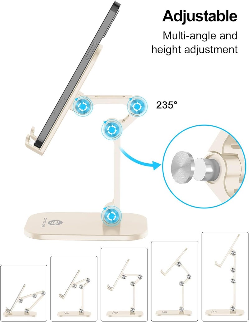 Ocyclone Phone Stand, Adjustable Height and Angle Foldable Cell Phone Stand Holder for Desk, Taller iPhone Stand Compatible with 4.7"-13" Smartphones iPad Tablet, Beige - Image 2