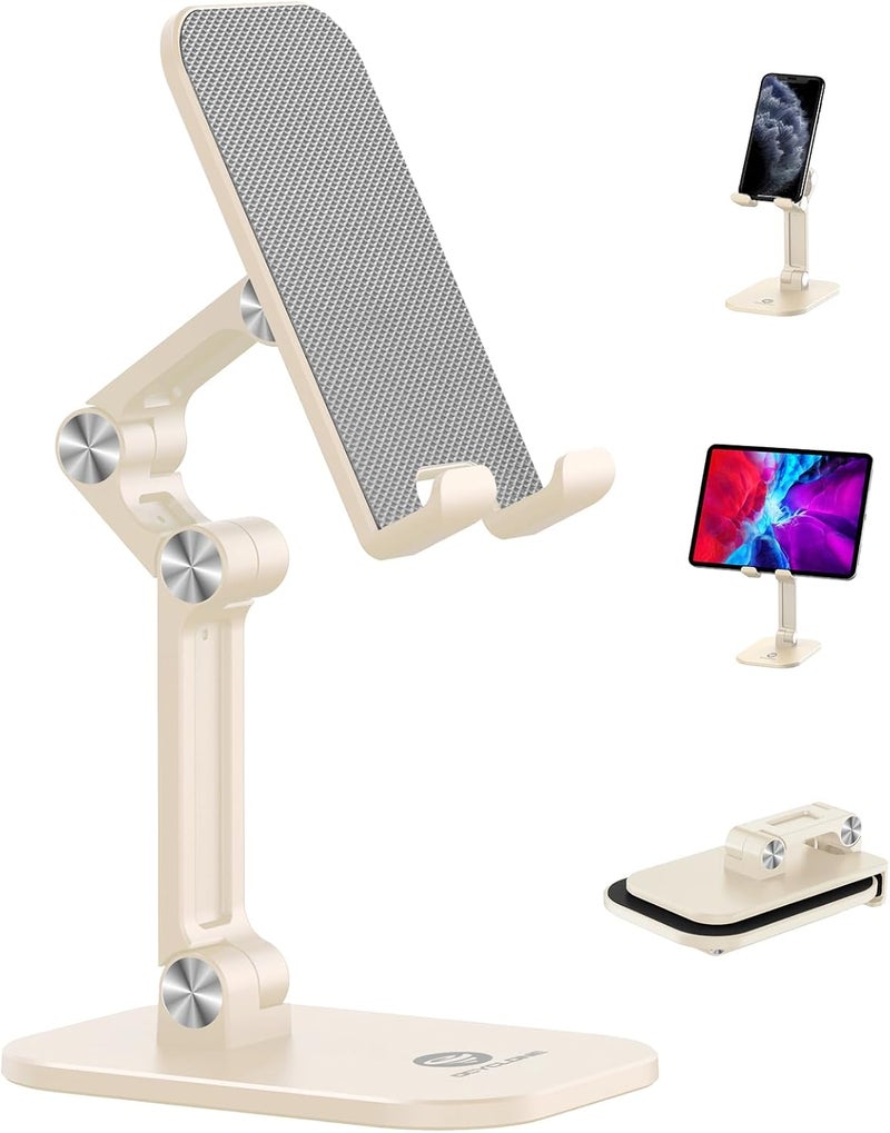 Ocyclone Phone Stand, Adjustable Height and Angle Foldable Cell Phone Stand Holder for Desk, Taller iPhone Stand Compatible with 4.7"-13" Smartphones iPad Tablet, Beige - Image 1