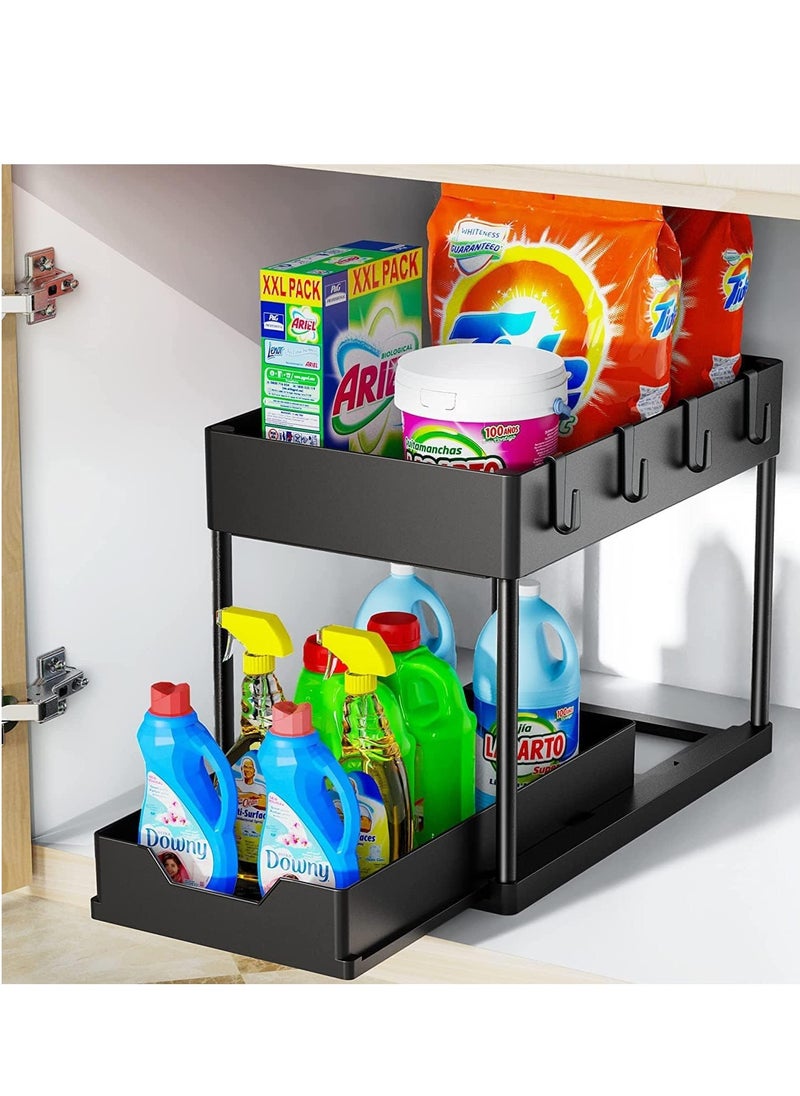 Hanayo - 1 Pack Under Sink Organizers and Storage Pull Out Sliding Drawer, 2 Tier Multi-purpose Kitchen Under the Sink Organizer Under Bathroom Sink Shelf Storage Rack for Countertop Laundry -Black - Image 1
