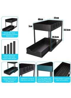 Hanayo 1 Pack Under Sink Organizers and Storage Pull Out Sliding Drawer, 2 Tier Multi-purpose Kitchen Under the Sink Organizer Under Bathroom Sink Shelf Storage Rack for Countertop Laundry -Black  - Image 2