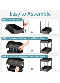 Hanayo 1 Pack Under Sink Organizers and Storage Pull Out Sliding Drawer, 2 Tier Multi-purpose Kitchen Under the Sink Organizer Under Bathroom Sink Shelf Storage Rack for Countertop Laundry -Black  - Image 3
