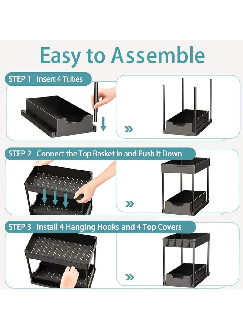 Hanayo - 1 Pack Under Sink Organizers and Storage Pull Out Sliding Drawer, 2 Tier Multi-purpose Kitchen Under the Sink Organizer Under Bathroom Sink Shelf Storage Rack for Countertop Laundry -Black - Image 1