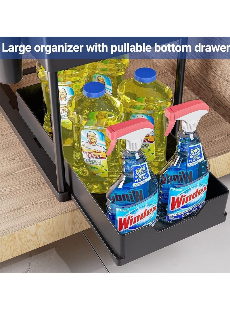 Hanayo - 1 Pack Under Sink Organizers and Storage Pull Out Sliding Drawer, 2 Tier Multi-purpose Kitchen Under the Sink Organizer Under Bathroom Sink Shelf Storage Rack for Countertop Laundry -Black - Image 1