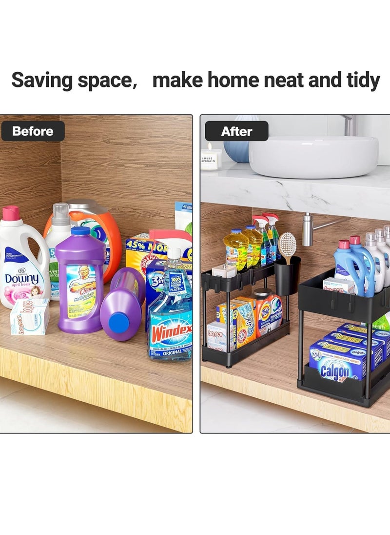 Hanayo - 1 Pack Under Sink Organizers and Storage Pull Out Sliding Drawer, 2 Tier Multi-purpose Kitchen Under the Sink Organizer Under Bathroom Sink Shelf Storage Rack for Countertop Laundry -Black - Image 1