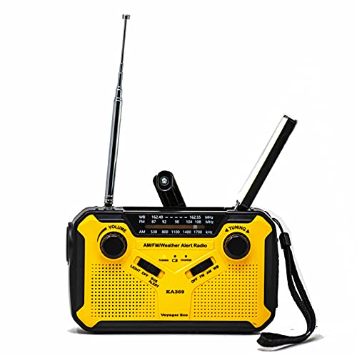Kaito Voyager ECO Emergency Radio KA369 AM/FM NOAA Weather Alert 5-Way Powered Solar Crank Radio Receiver with LED Flashlight and USB Mobile Phone Charger Yellow - Image 2