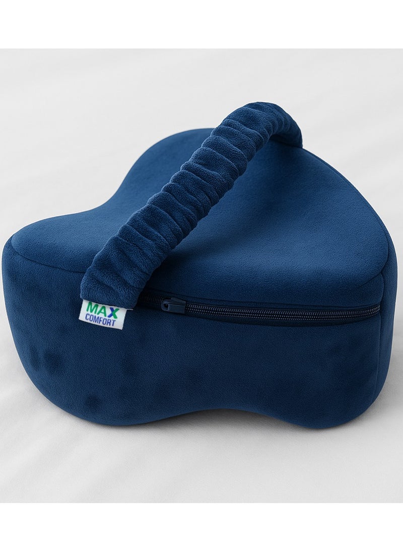 Max Comfort Max Comfort Original Leg Pillow for Side Sleepers, Helps with Pain Relief and Spine Alignment | Premium Quality Foam with Washable Velvet Cover, Navy  - Image 1
