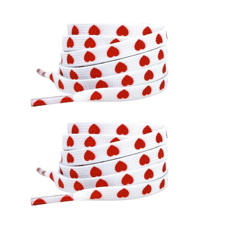 BFLCTTBD 2 Pairs Red Heart Shoelaces Printed Flat Shoe Strings Colored Shoe Laces for Canvas Shoes Sneakers Laces Shoe Lace Replacements - Image 1