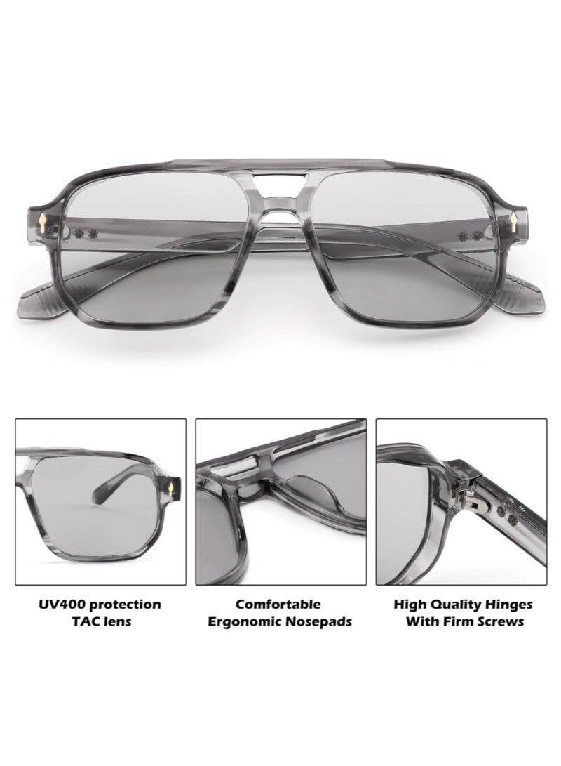 POLITE Vintage Double Bridge Designer Grey Gradient Sunglass for men and Women, Trending Fashion Sunglasses UV400 - Image 2