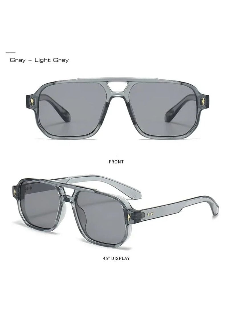POLITE Vintage Double Bridge Designer Grey Gradient Sunglass for men and Women, Trending Fashion Sunglasses UV400 - Image 4