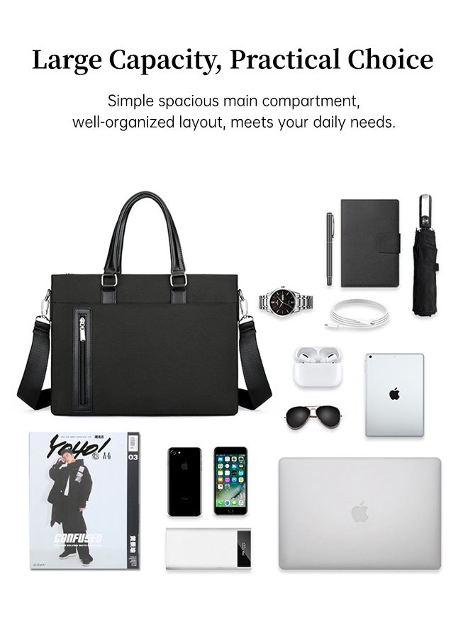 شبيلي حقيبة يد نايلون للرجال بسعة كبيرة وجيوب متعددة، حقيبة أوراق وحقيبة لابتوب وتوت مقاومة للماء مع حزام قابل للإزالة، مثالية للشباب والمراهقين للاستخدام اليومي غير الرسمي والحفلات والسفر والعمل (أسود) - Image 2