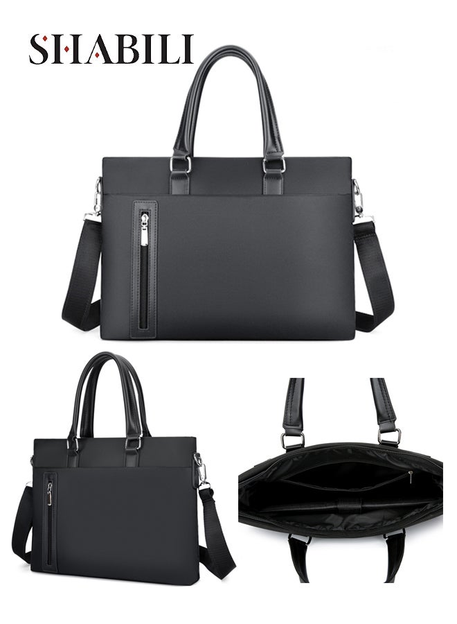 شبيلي حقيبة يد نايلون للرجال بسعة كبيرة وجيوب متعددة، حقيبة أوراق وحقيبة لابتوب وتوت مقاومة للماء مع حزام قابل للإزالة، مثالية للشباب والمراهقين للاستخدام اليومي غير الرسمي والحفلات والسفر والعمل (أسود) - Image 1