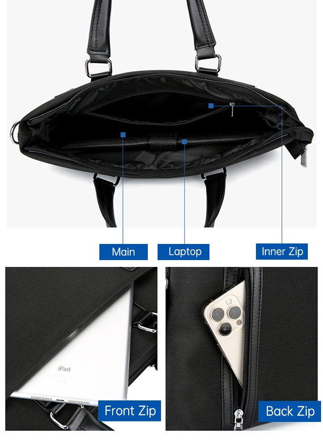 شبيلي حقيبة يد نايلون للرجال بسعة كبيرة وجيوب متعددة، حقيبة أوراق وحقيبة لابتوب وتوت مقاومة للماء مع حزام قابل للإزالة، مثالية للشباب والمراهقين للاستخدام اليومي غير الرسمي والحفلات والسفر والعمل (أسود) - Image 5