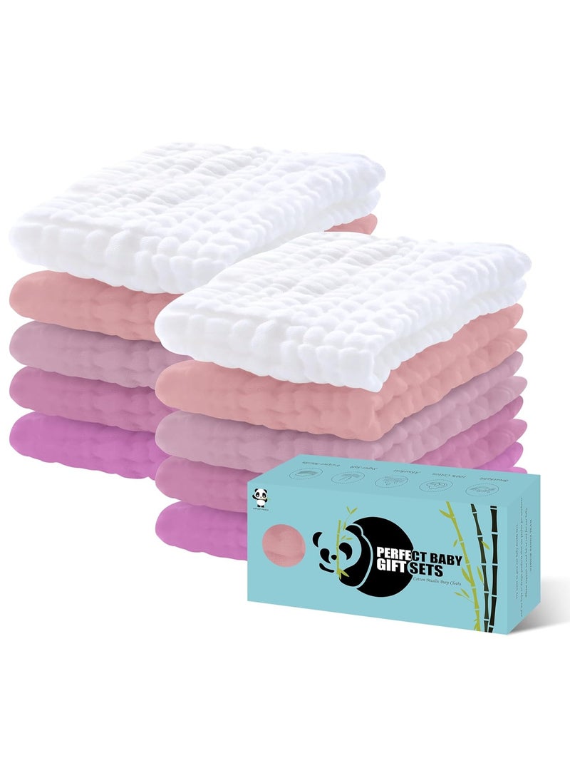 HIPHOP PANDA HIPHOP PANDA 10 Pack 6-Layers Muslin Burp Cloths Large - Durable 100% Cotton - Extra Absorbent and Soft Boys & Girls Rags for Newborn Registry (White+Sakura Series, 20" X10")  - Image 4
