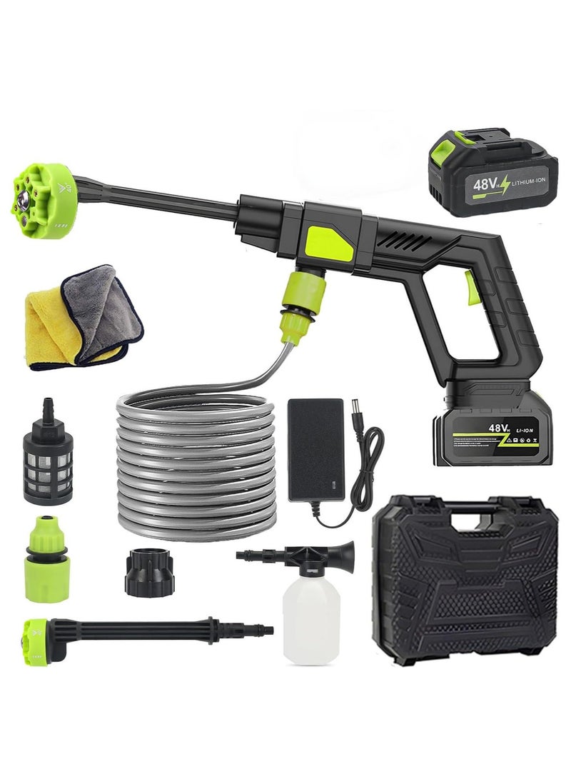Cordless 48V High Power Pressure Washer with 12000mAh Battery Six in One Adjustable Nozzle Portable Electric Cleaner with Five Meter Hose for Car and Garden Use - Image 1