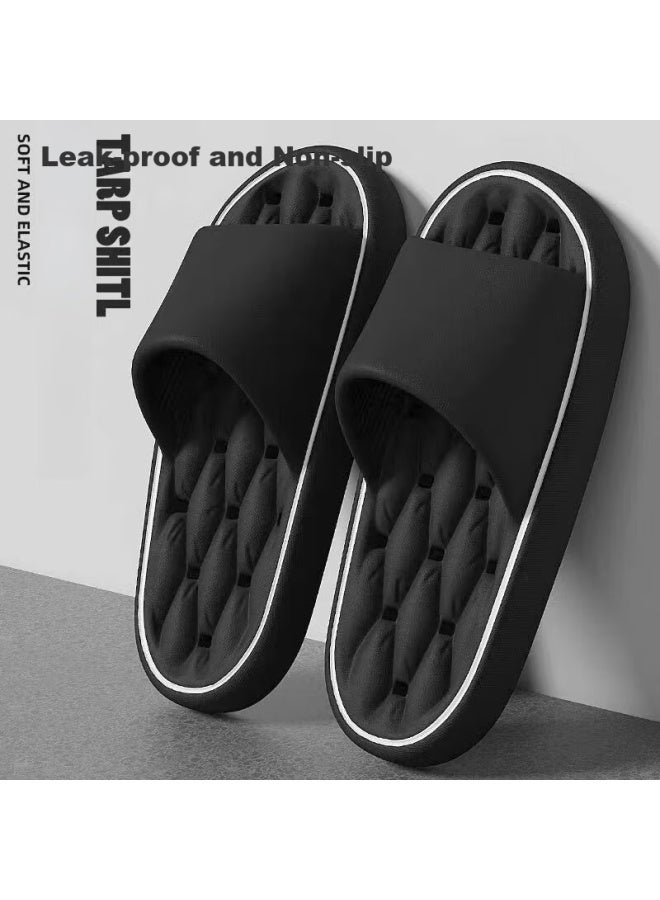 Sevfun Qisefang Water-draining Slippers For Men, Squishy Bathroom Hollow Thick-soled Non-slip Couple Shower Home Use Women's Sandals Black 42-43 - Image 1