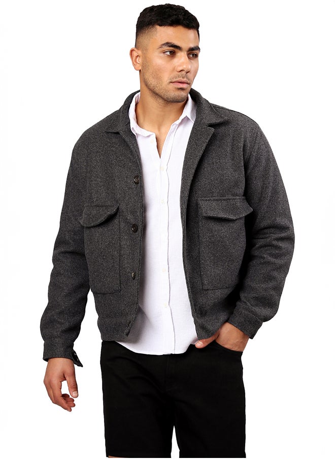 RAVIN Front Big Pockets Heather Dark Grey Cotton Jacket  - Image 1