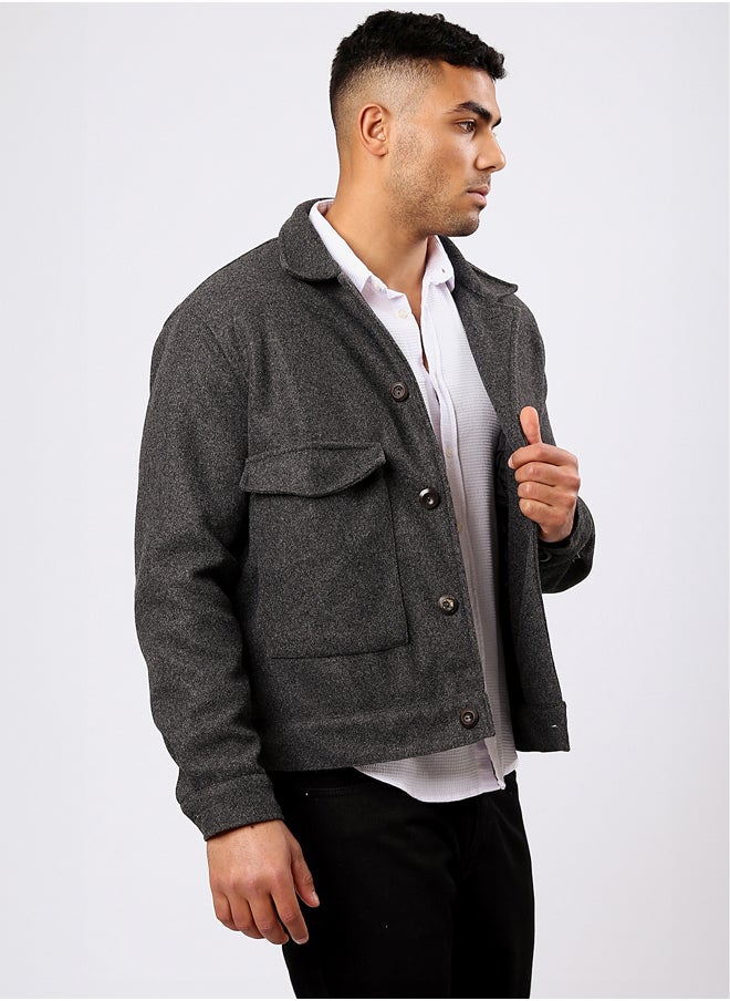 RAVIN Front Big Pockets Heather Dark Grey Cotton Jacket  - Image 2