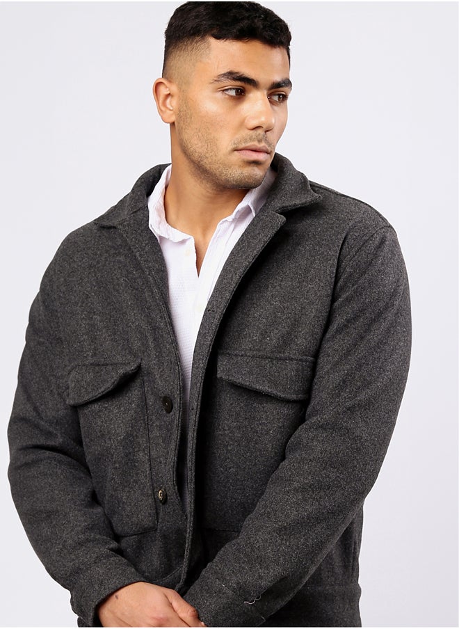 RAVIN Front Big Pockets Heather Dark Grey Cotton Jacket  - Image 4